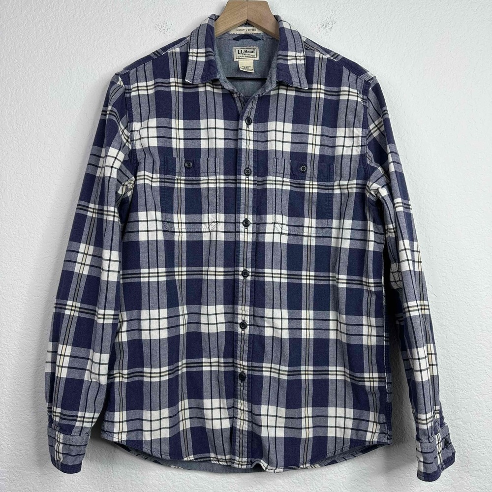 L.L. Bean Shacket M Blue Plaid Check Long Sleeve‎ Button Outdoor Cabin Gorpcore